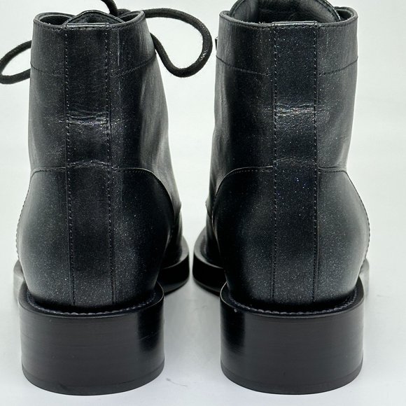 CHANEL 20A Iridescent Leather CC Cap Toe Lace Up Combat Ankle Booties Boots - Picture 7 of 16